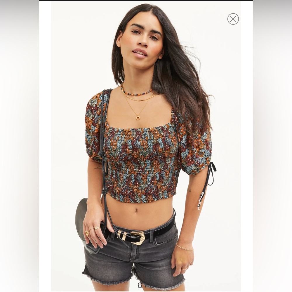 NWT - Free People Back On Top Cropped Blouse - Multi - XSmall